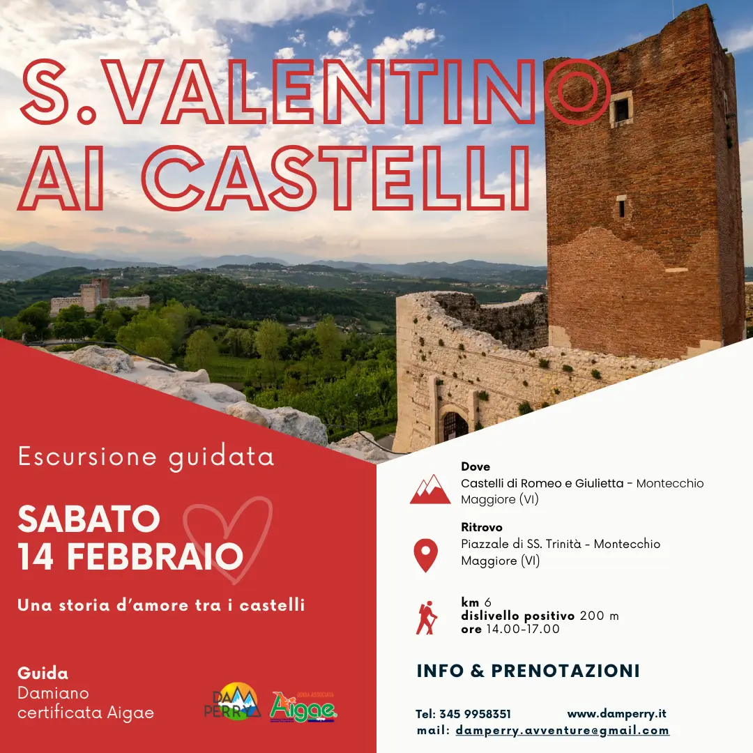 Locandina escursione Passeggiata di San Valentino nella storia dei castelli di Montecchio
