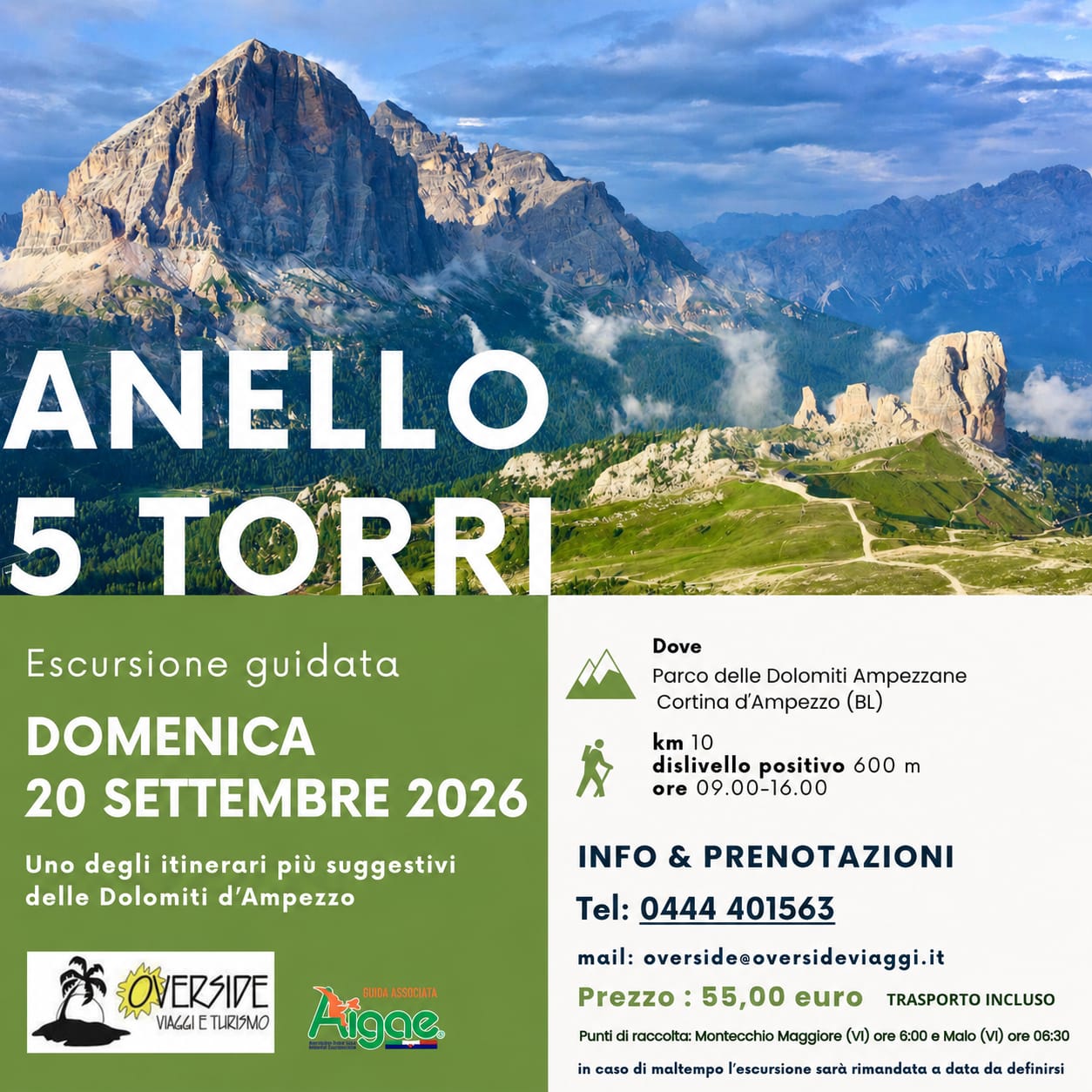 Locandina escursione Emozioni sull’anello delle 5 Torri – il centro esatto delle Dolomiti