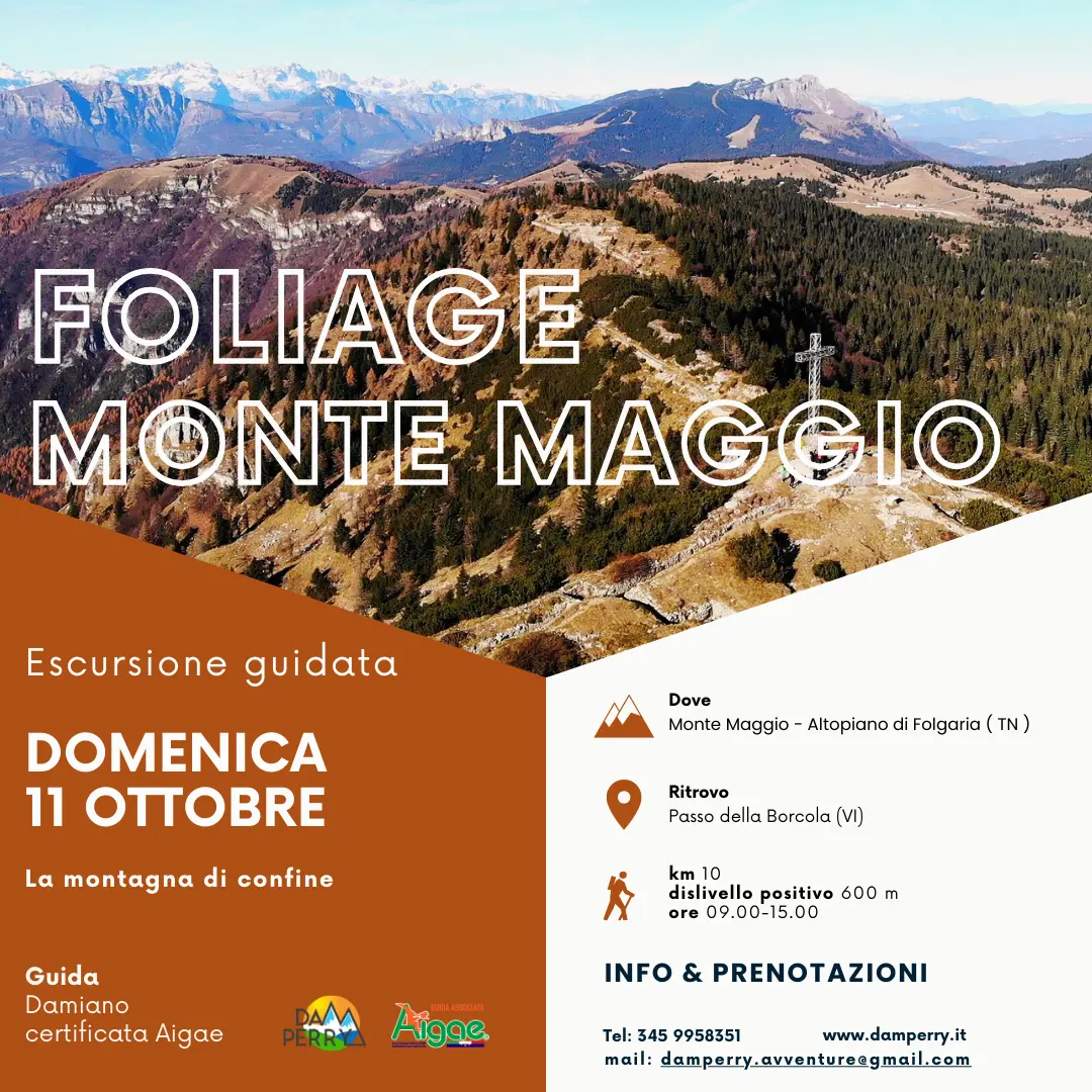 Locandina escursione Monte Maggio – Foliage e Panorami profondi sulla montagna di confine