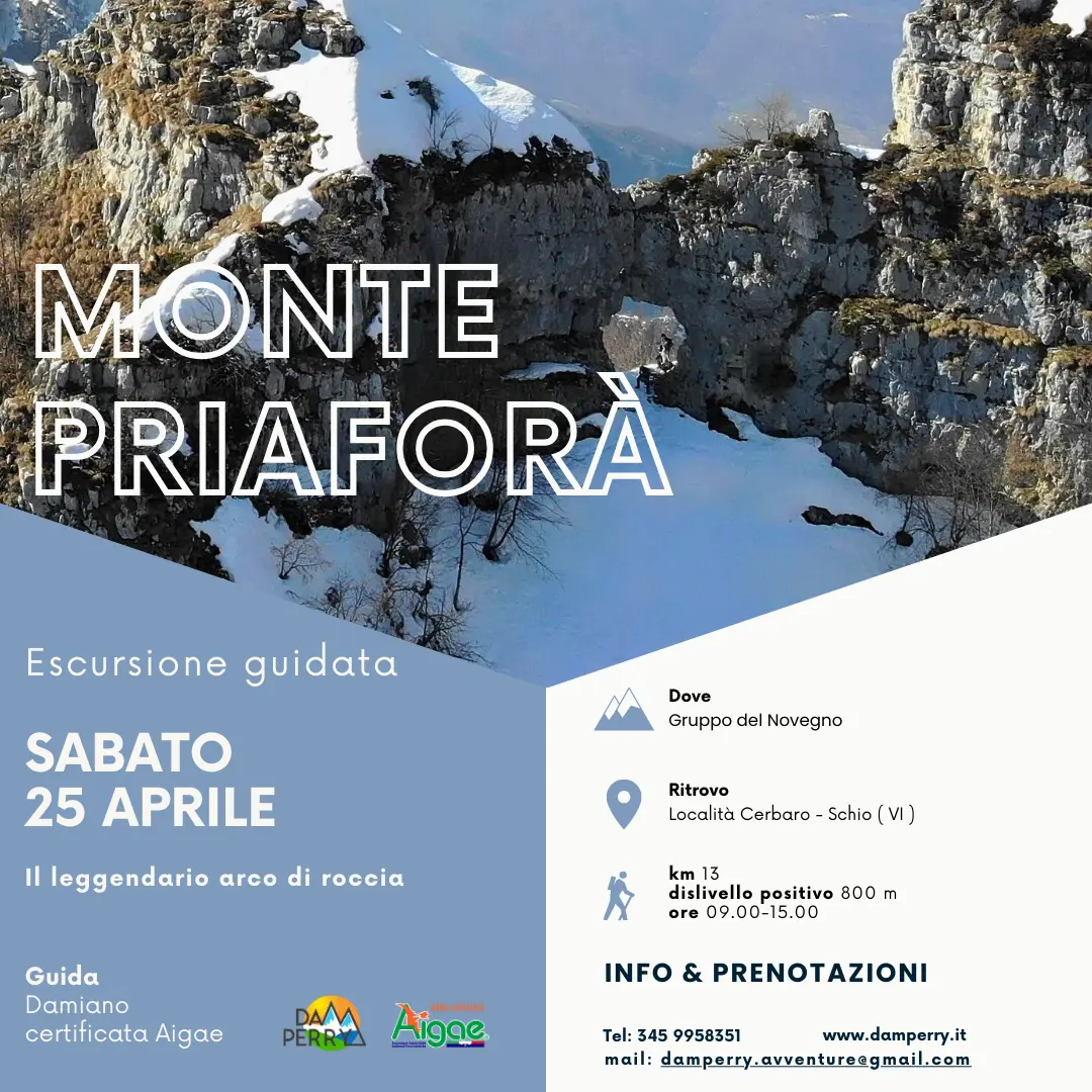 Locandina escursione Trekking sul monte Priaforà – il leggendario arco di roccia